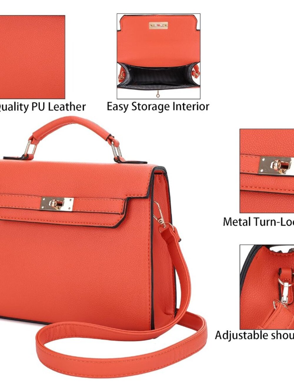 Women's Top Handle Satchel with Detachable Strap Small Pebbled Leather Fashion C - Picture 4 of 6